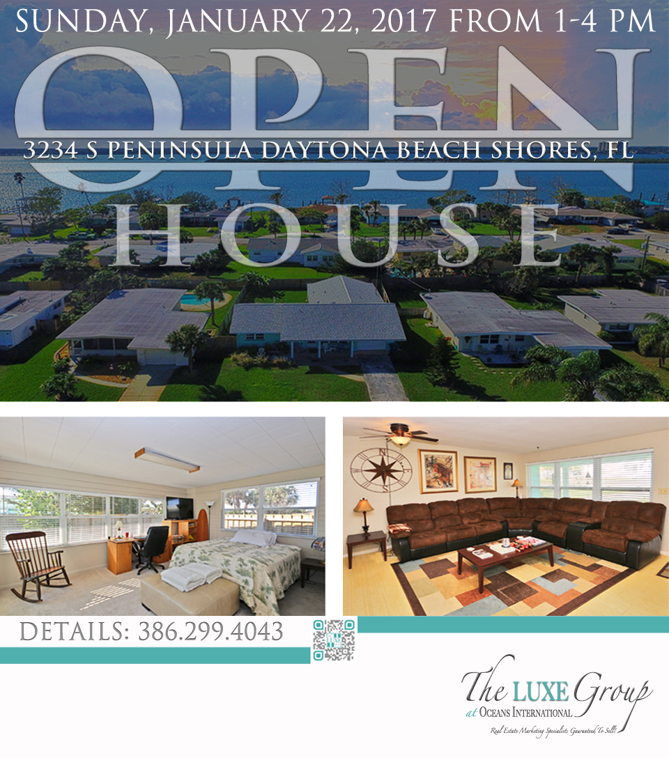 Open House Sunday January 22 2017 at 3234 S Peninsula Drive in Daytona Beach Shores FL - The LUXE Group 386.299.4043